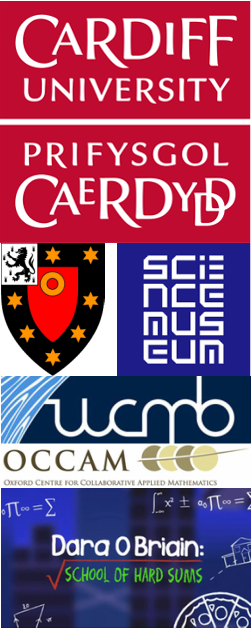 Logos and images from Cardiff University, St John's College, the Science Museum, OCCAM and School of Hard Sums